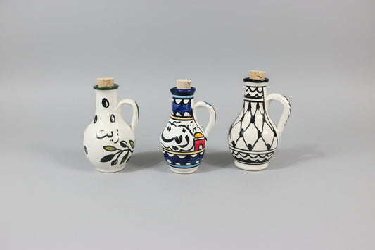 Ceramic Oil Decanter – "زيت" (Oil) in Arabic | With Cork Lid | Village Pattern