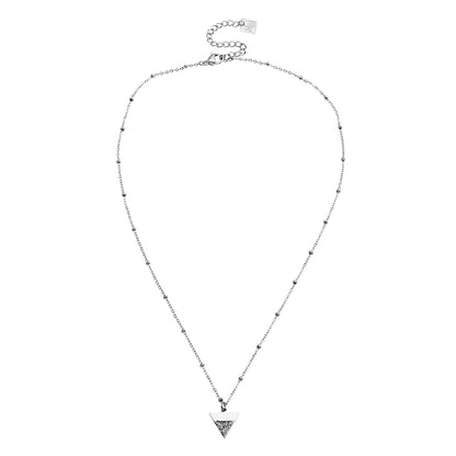 URIKA Beaded Chain Necklace with  Zirconia Pavé Triangle Pendant in Silver
