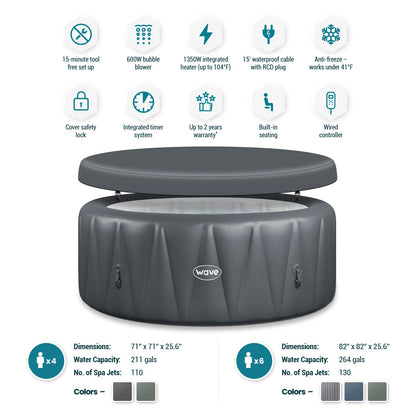 Wave | Atlantic | Aufblasbarer Whirlpool für 4–6 Personen | Rund | Integrierte Heizung