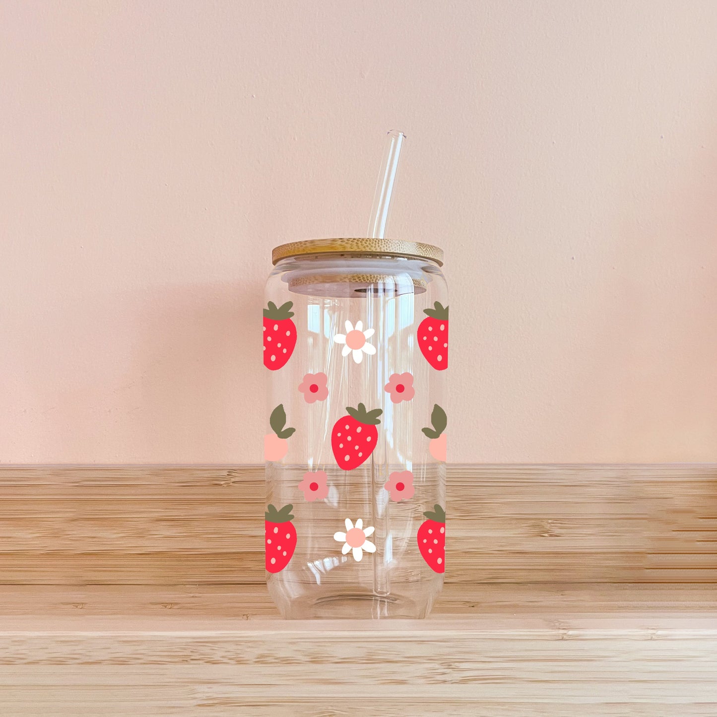 Boho glass - strawberries & flowers