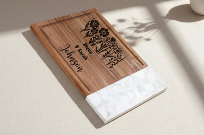 Customizable Marble and Acacia Wood Cutting Board