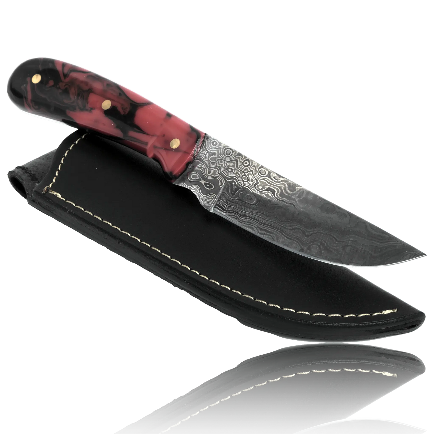 YUMA Damaszener Skinner Messer 5 Zoll Klinge mit originaler Rindslederscheide