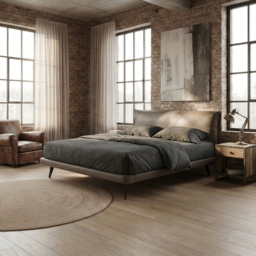 Aries Minimalist Brown Faux Leather Bed