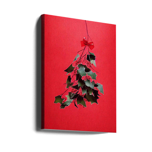Wandbild Mistel mit roter Schleife