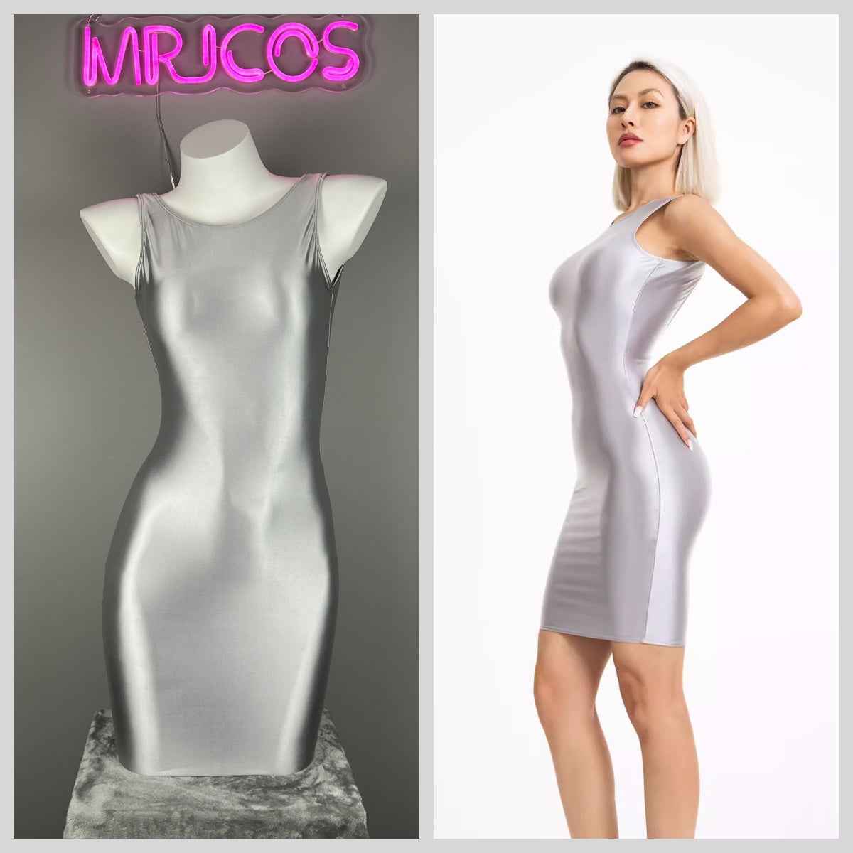 Sleeveless Tight Spandex Casual Halter Dress Basic Stretchy Wrap Party Dress