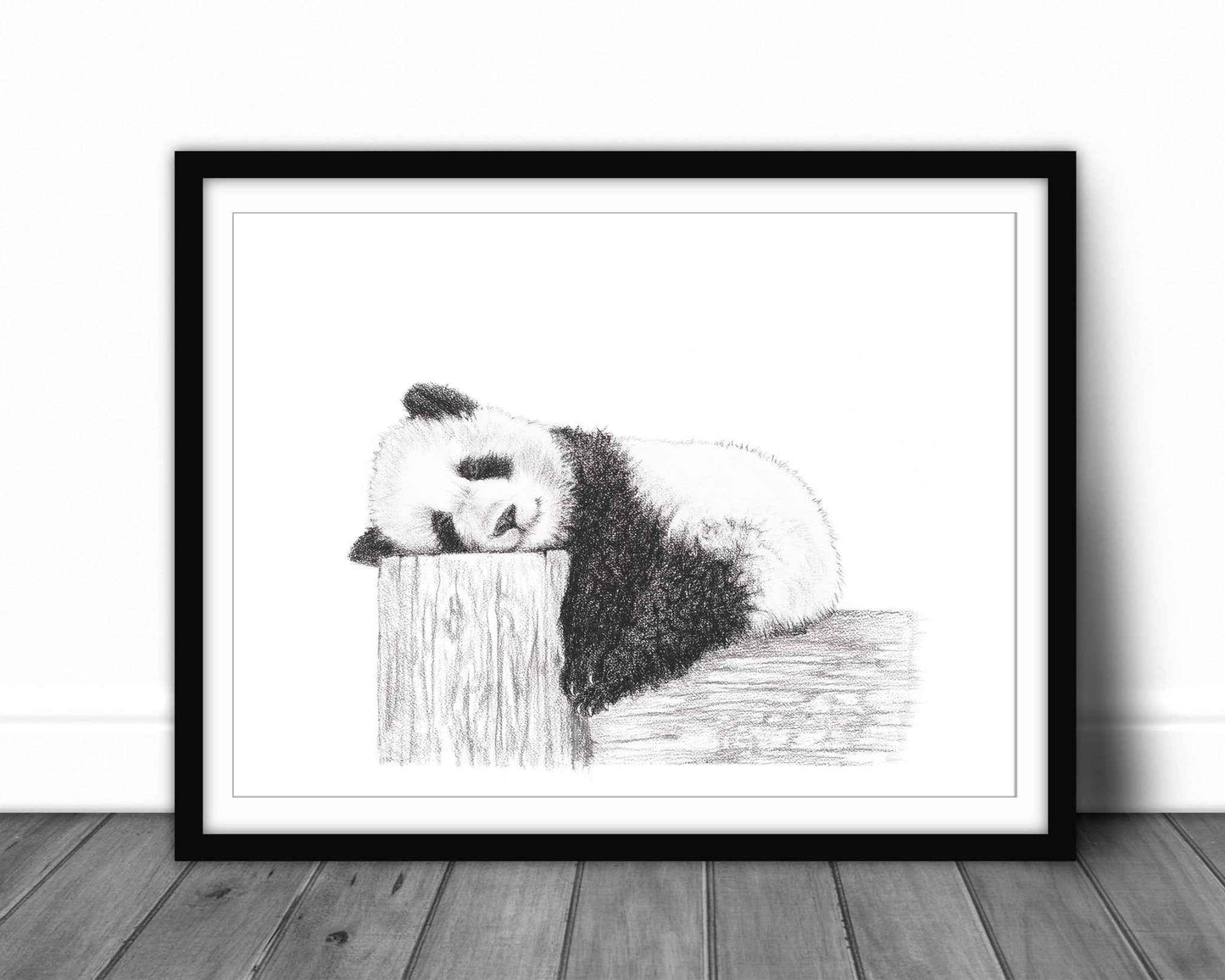 Cute sleeping Panda - Black and white art print