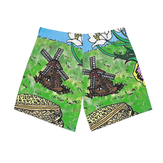 Relaxed fit polyester Beach Shorts-windmill allover print