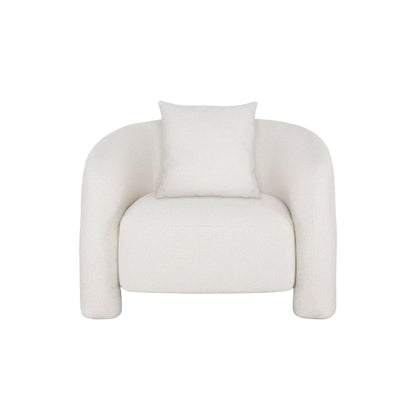 Chloe Pine Wood Tweed Accent Chair - Cream