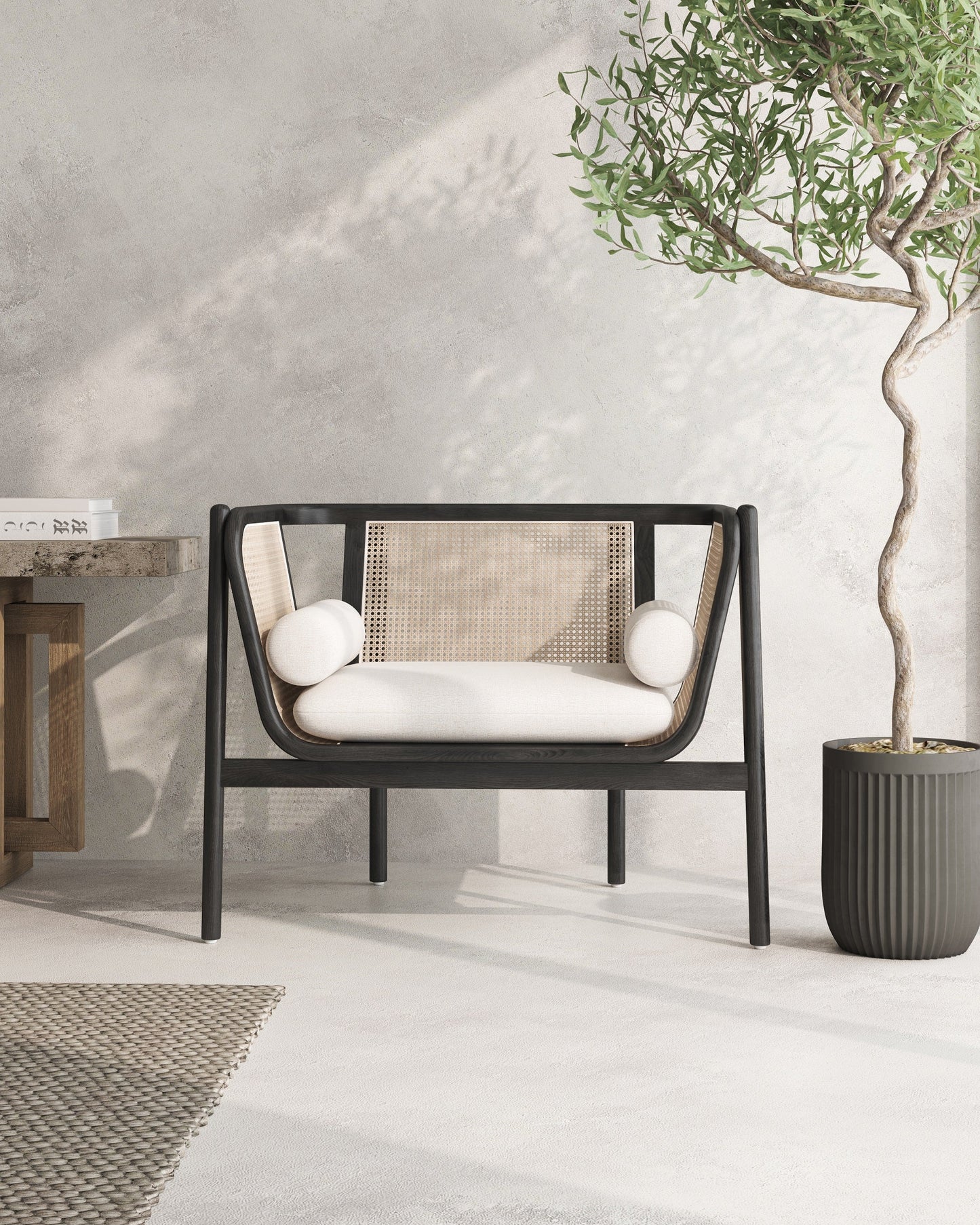 Tulum Akzentstuhl aus Naturrohr – Schwarz/Creme