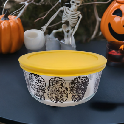 4 Tasse dekoriertes Pyrex Halloween Tag der Toten