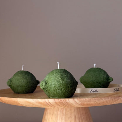 Lime Shaped Candle: Scented Soy Wax, Vegan Pillar Candle