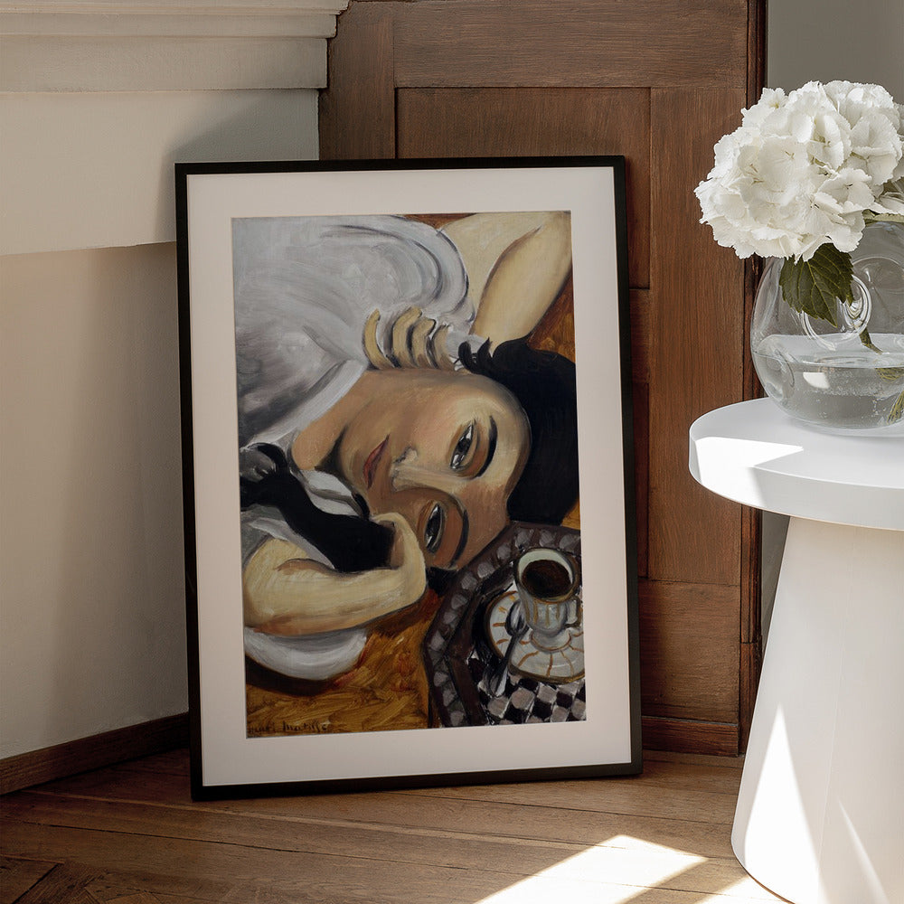 Wandbild Lorette mit einer Tasse Kaffee 1916