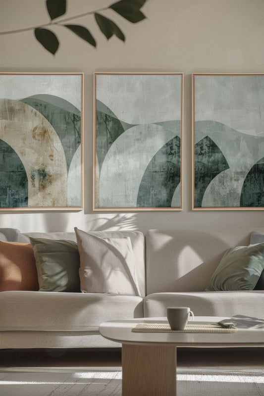 GREEN ELEGANCE TRIO (3 Werke auf gespannter Leinwand)