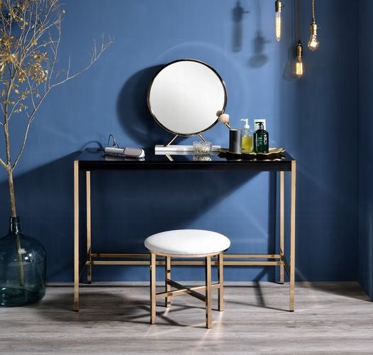 Lunar Eleganter Mehrzweck-Schreibtisch mit USB-Anschluss – Schwarz/Gold