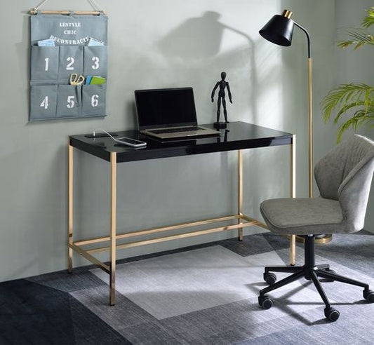 Lunar Eleganter Mehrzweck-Schreibtisch mit USB-Anschluss – Schwarz/Gold
