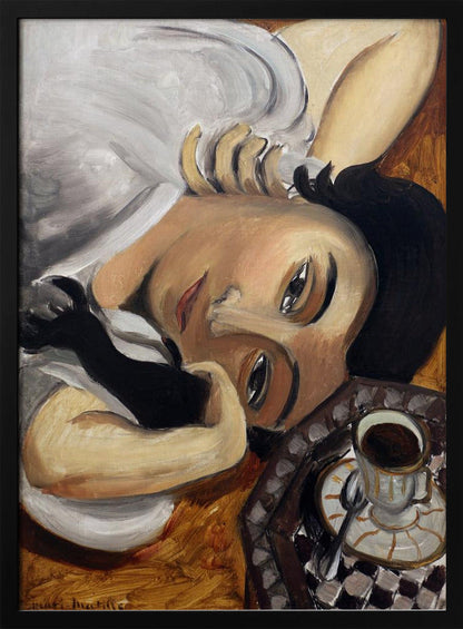 Wandbild Lorette mit einer Tasse Kaffee 1916