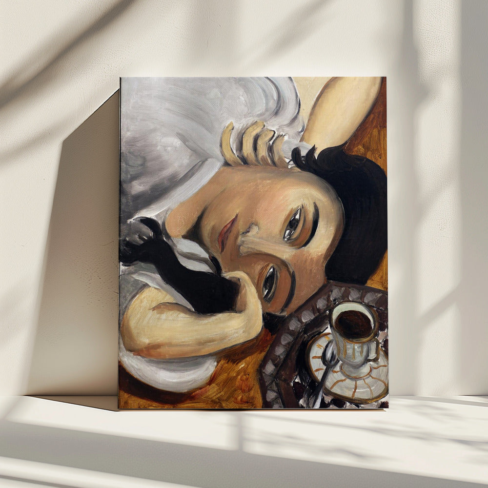 Wandbild Lorette mit einer Tasse Kaffee 1916