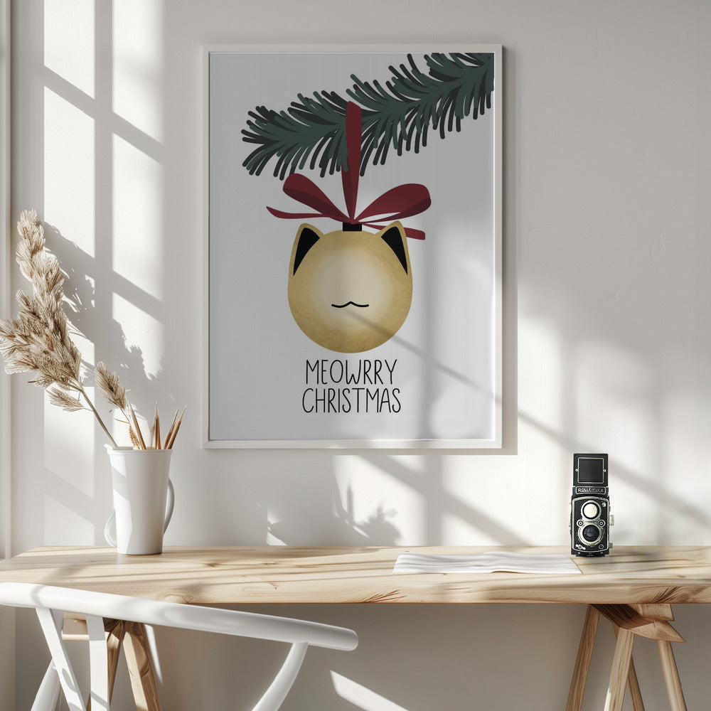 Wandbild „Meowrry Christmas“-Christbaumkugel (gold, weiß)
