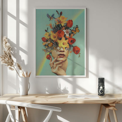 Wall art  Baby's in bloom - Rainbow, flowers, birds &amp; butterflies