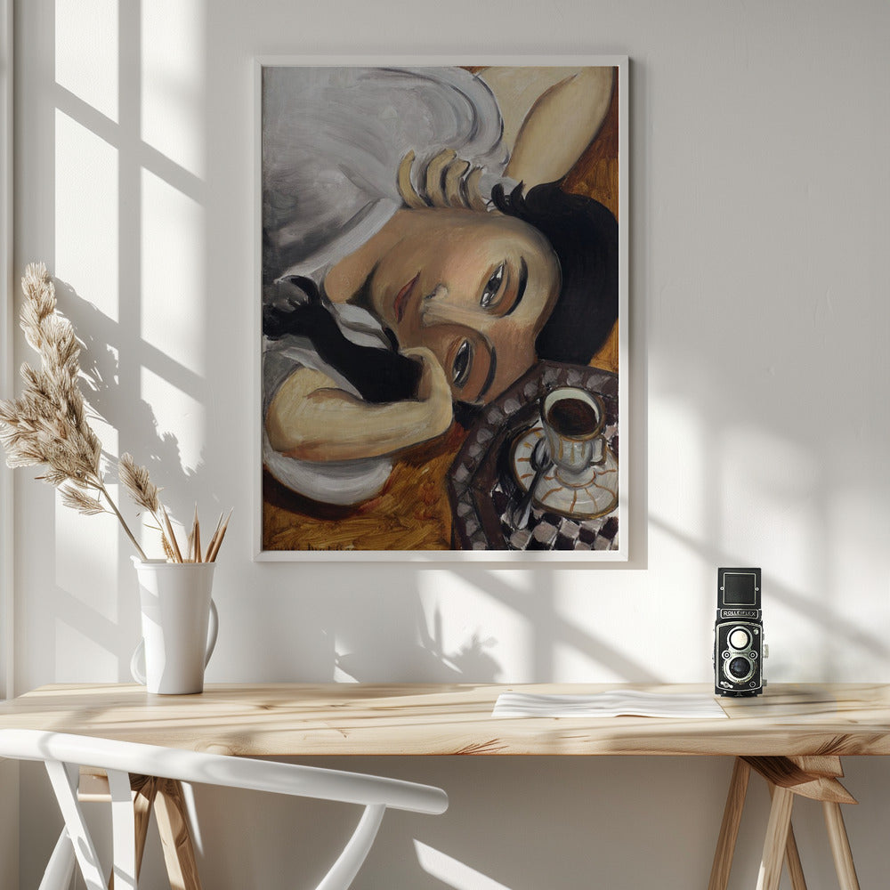 Wandbild Lorette mit einer Tasse Kaffee 1916