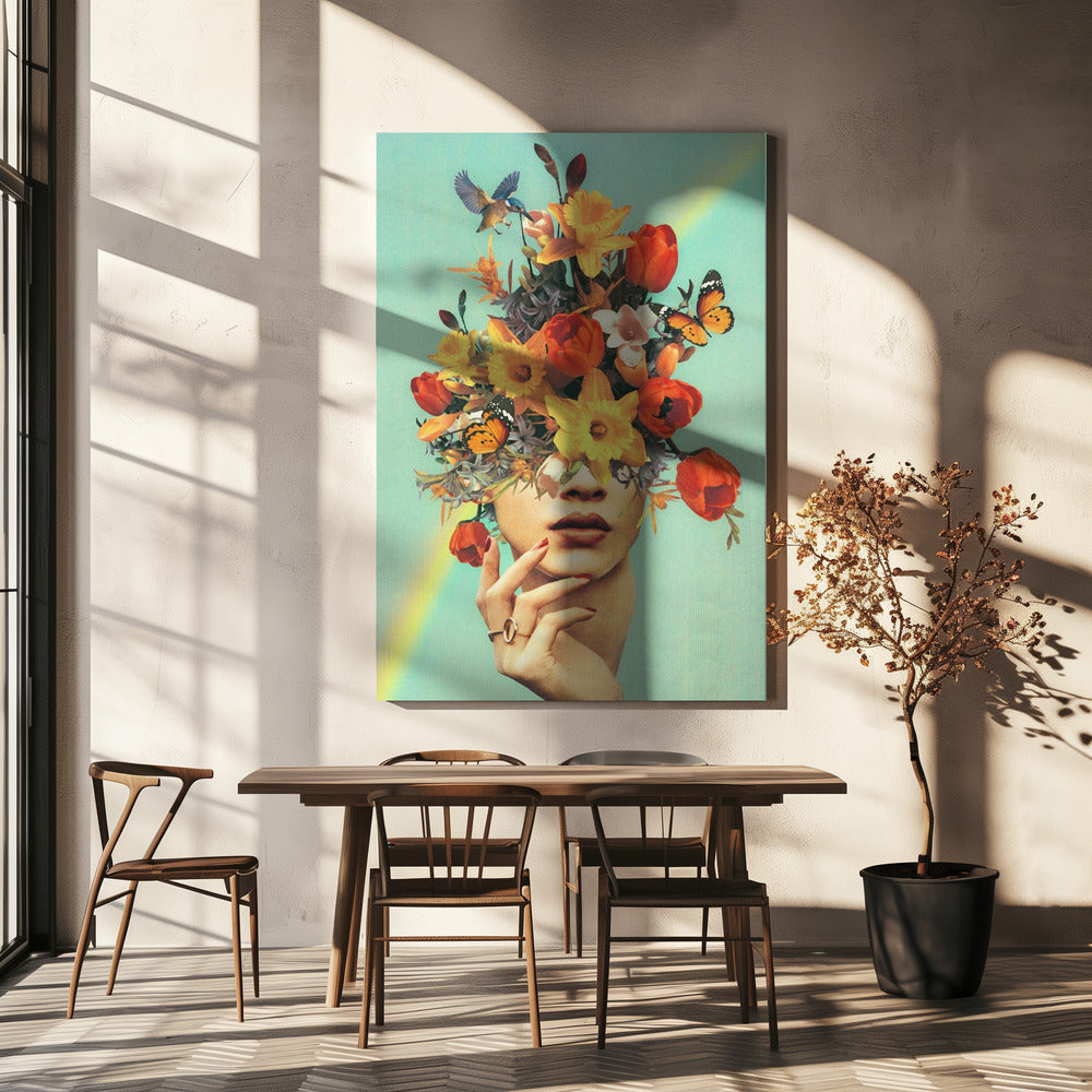 Wall art  Baby's in bloom - Rainbow, flowers, birds &amp; butterflies