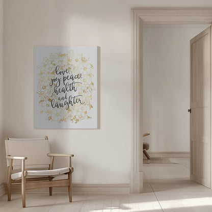 Wandbild Feiertagswünsche mit goldenen Blumen Leinwanddruck
