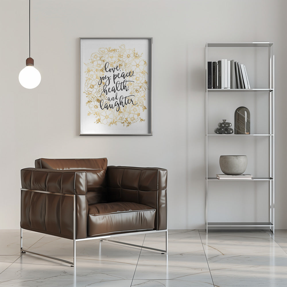 Wandbild Feiertagswünsche mit goldenen Blumen Leinwanddruck