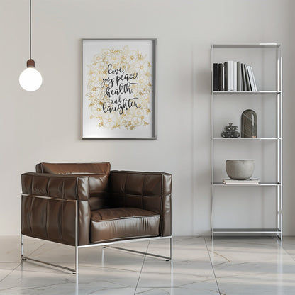 Wandbild Feiertagswünsche mit goldenen Blumen Leinwanddruck