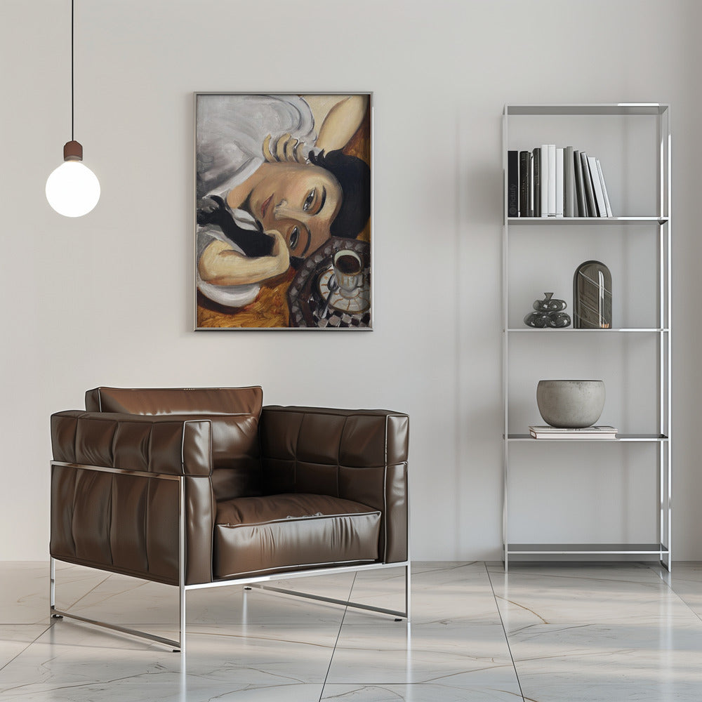 Wandbild Lorette mit einer Tasse Kaffee 1916
