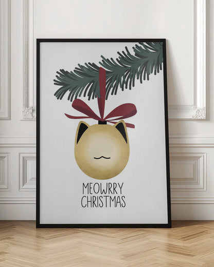 Wandbild „Meowrry Christmas“-Christbaumkugel (gold, weiß)