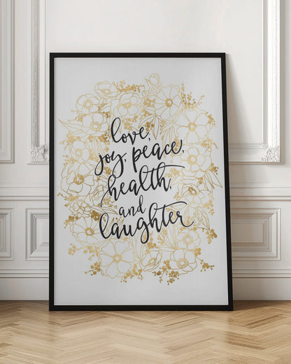 Wandbild Feiertagswünsche mit goldenen Blumen Leinwanddruck