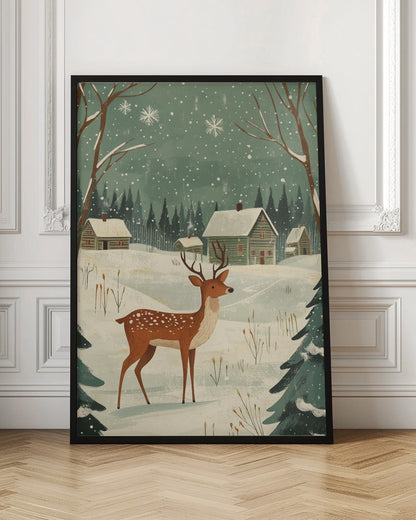 Wandbild Hirsch Winterferien Grüner Leinwanddruck