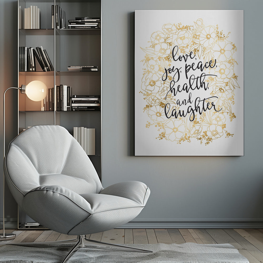 Wandbild Feiertagswünsche mit goldenen Blumen Leinwanddruck