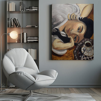 Wandbild Lorette mit einer Tasse Kaffee 1916