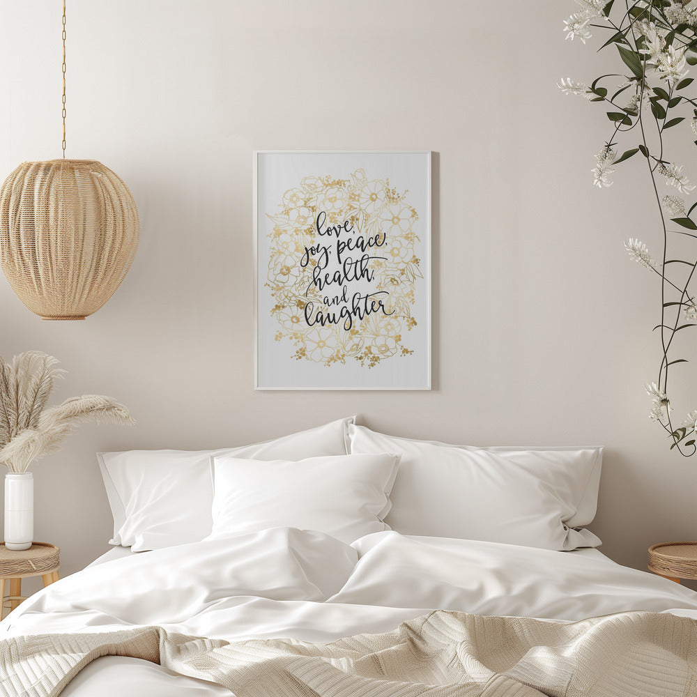 Wandbild Feiertagswünsche mit goldenen Blumen Leinwanddruck