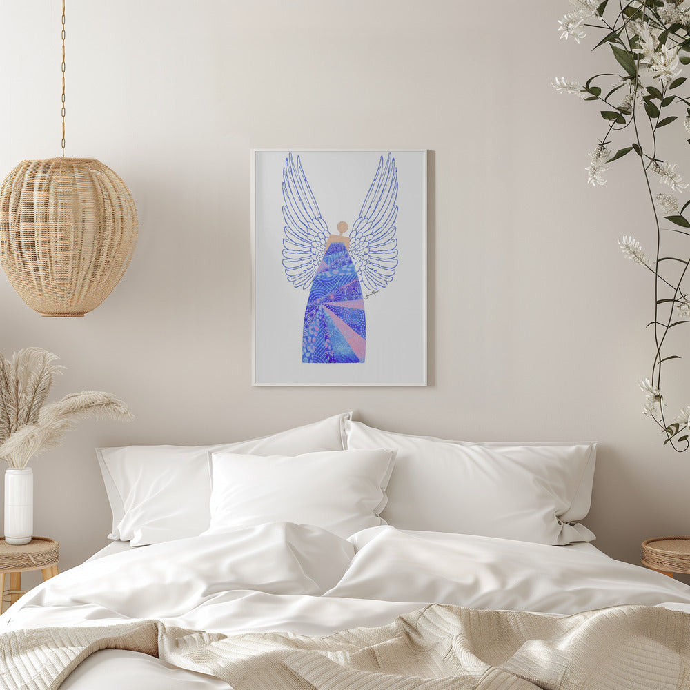 Wandbild Engel in Blau Leinwanddruck