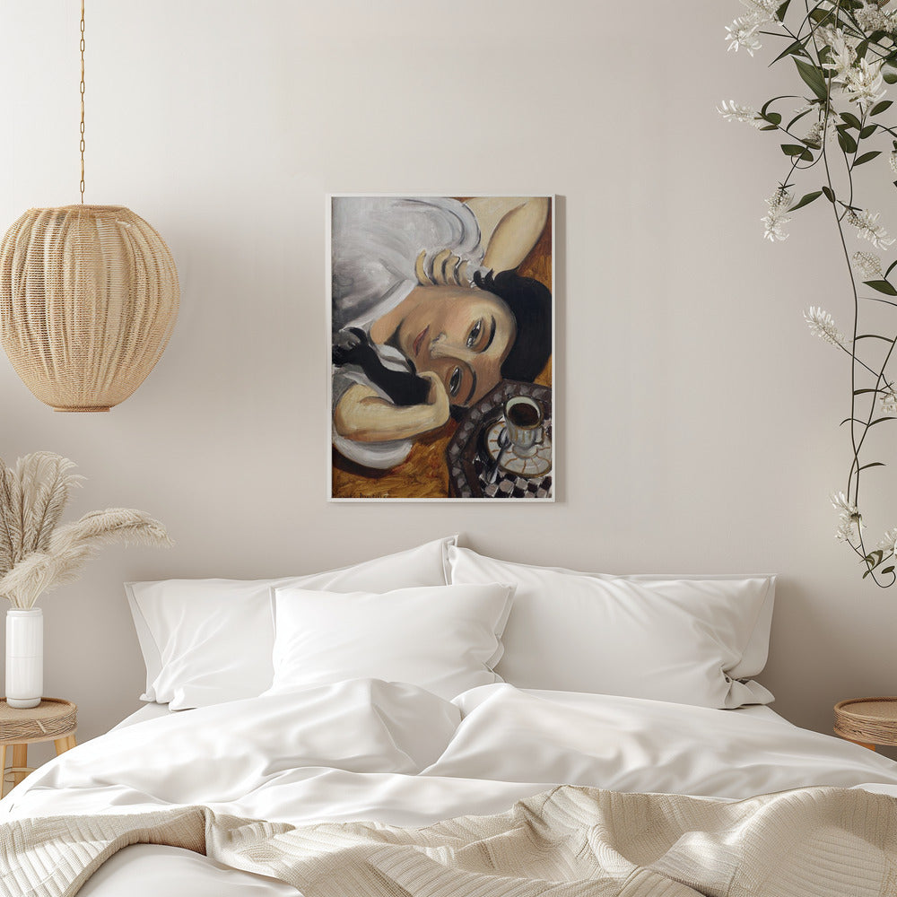 Wandbild Lorette mit einer Tasse Kaffee 1916