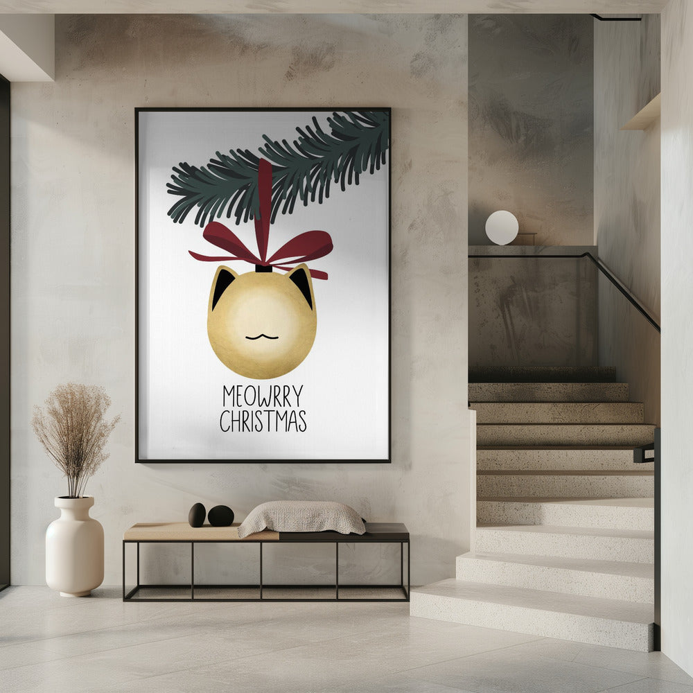 Wandbild „Meowrry Christmas“-Christbaumkugel (gold, weiß)
