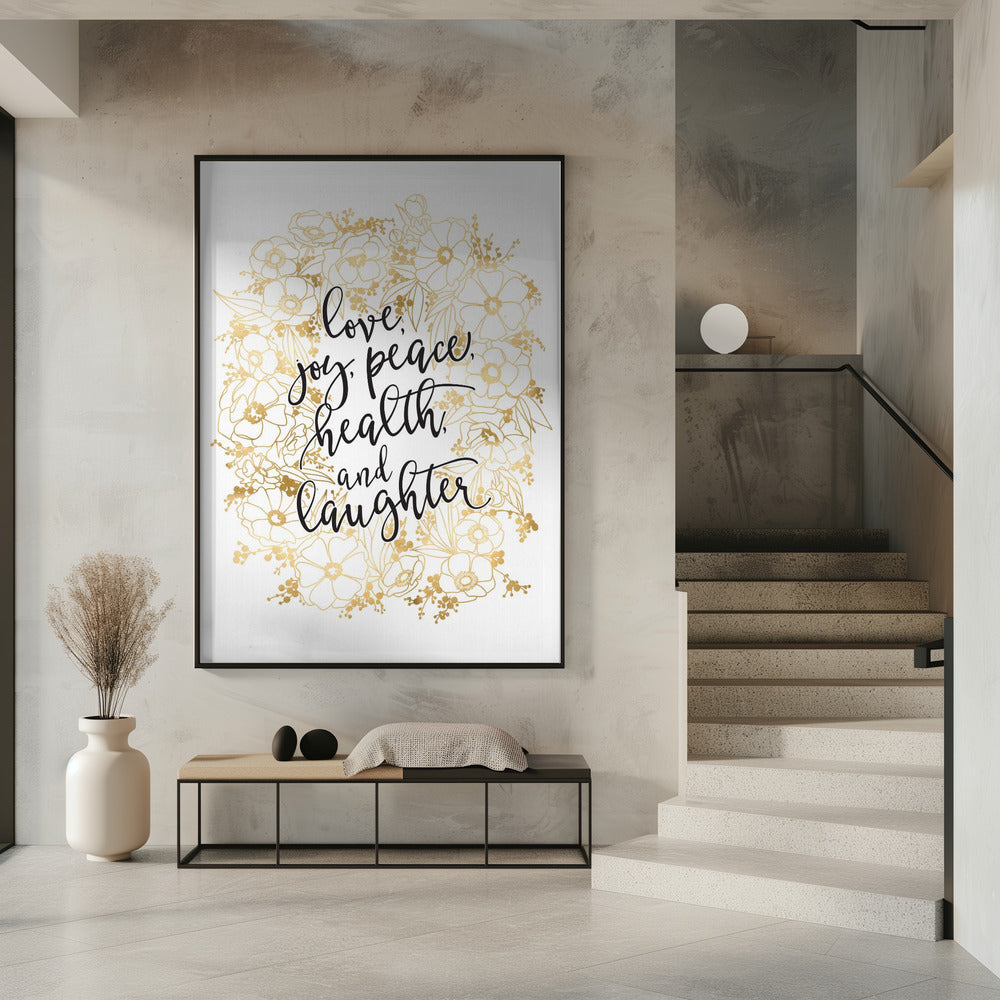 Wandbild Feiertagswünsche mit goldenen Blumen Leinwanddruck