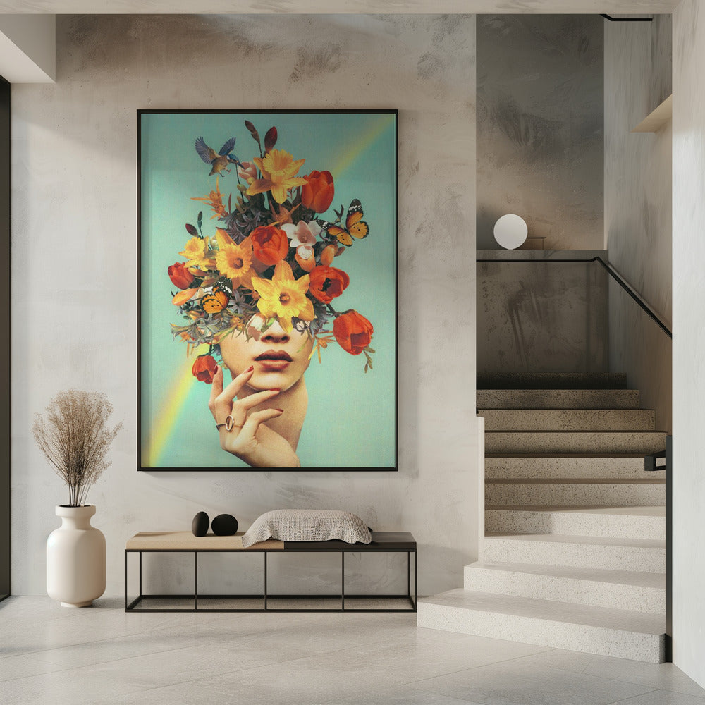 Wall art  Baby's in bloom - Rainbow, flowers, birds &amp; butterflies