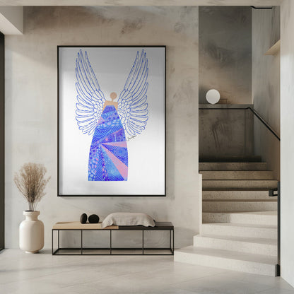 Wandbild Engel in Blau Leinwanddruck
