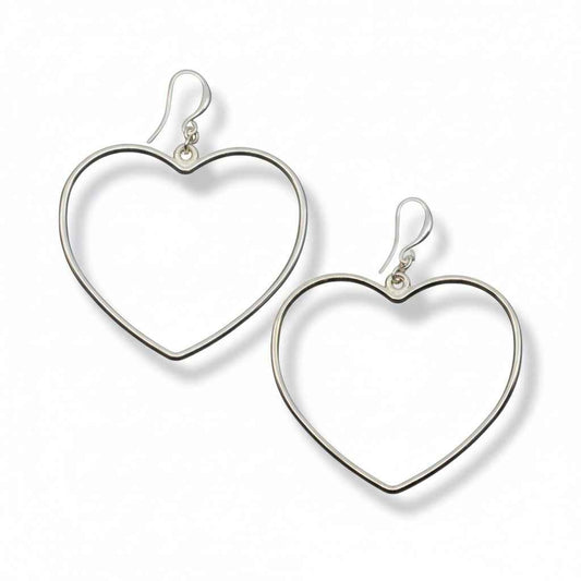 Simple Open Heart Earrings In Silver Plate