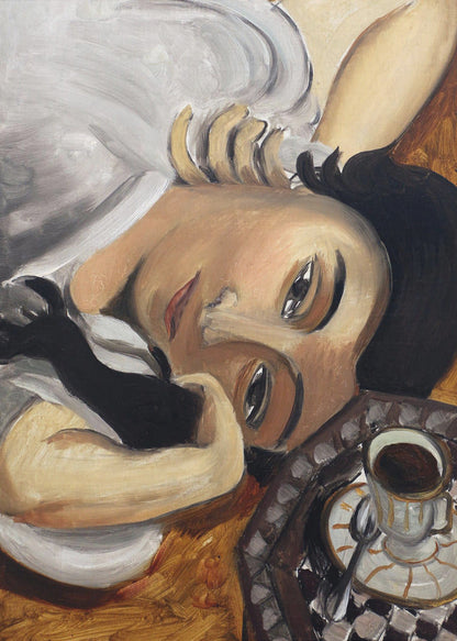 Wandbild Lorette mit einer Tasse Kaffee 1916