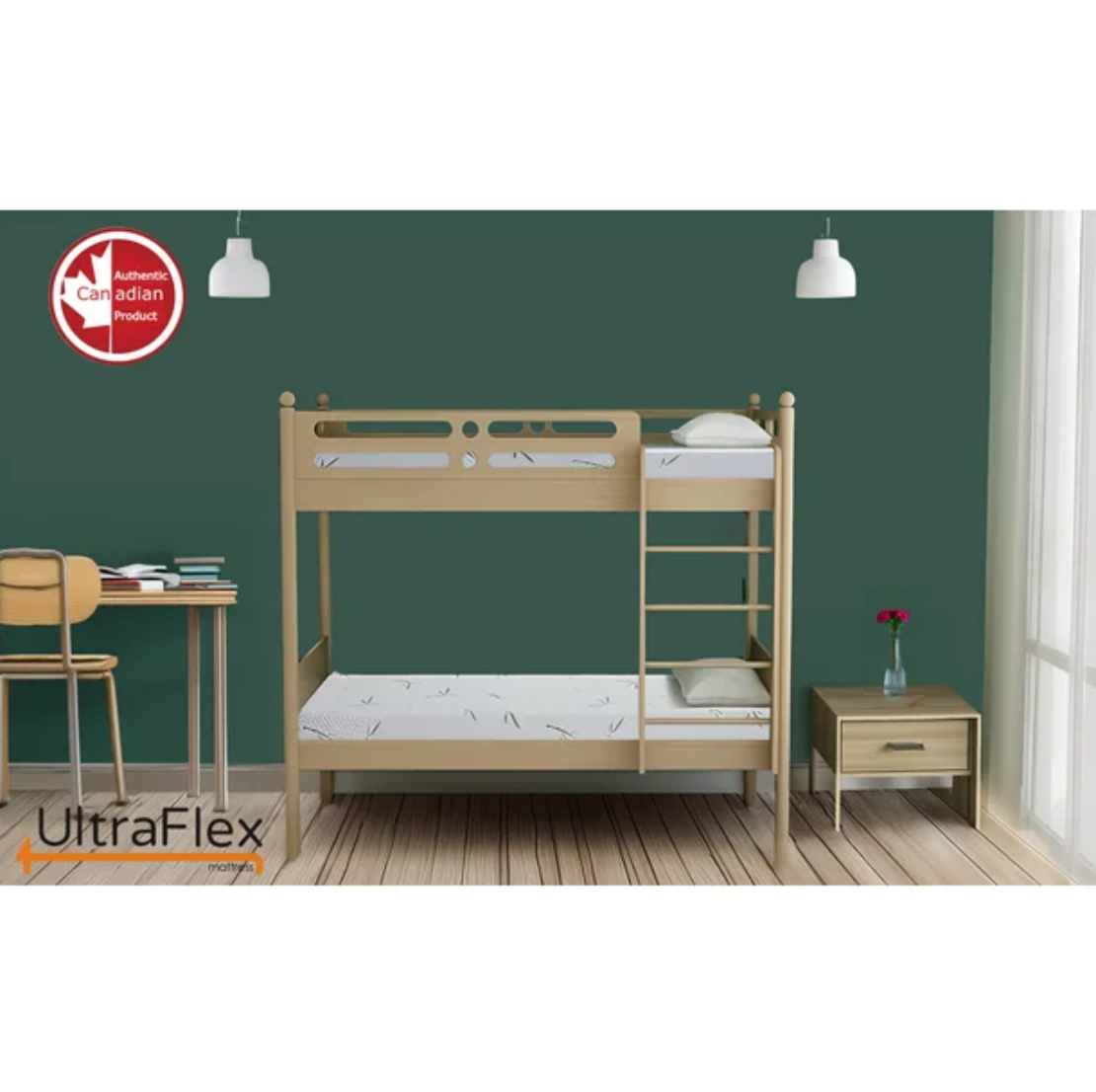 UltraFlex® RestEasy Matratzen- und Boxspring-Set – Wendbare Gel-Schaummatratze, ideal für Etagenbetten, Ausziehbetten, Wohnwagen, Wohnmobile, Bambus-Haptik, CertiPUR-US®-zertifiziert, mittelfest, praktisch verpackt (Hergestellt in Kanada)