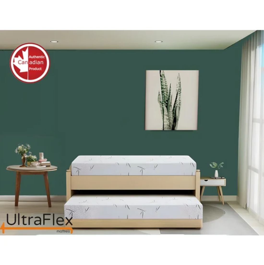 UltraFlex® RestEasy Matratzen- und Boxspring-Set – Wendbare Gel-Schaummatratze, ideal für Etagenbetten, Ausziehbetten, Wohnwagen, Wohnmobile, Bambus-Haptik, CertiPUR-US®-zertifiziert, mittelfest, praktisch verpackt (Hergestellt in Kanada)