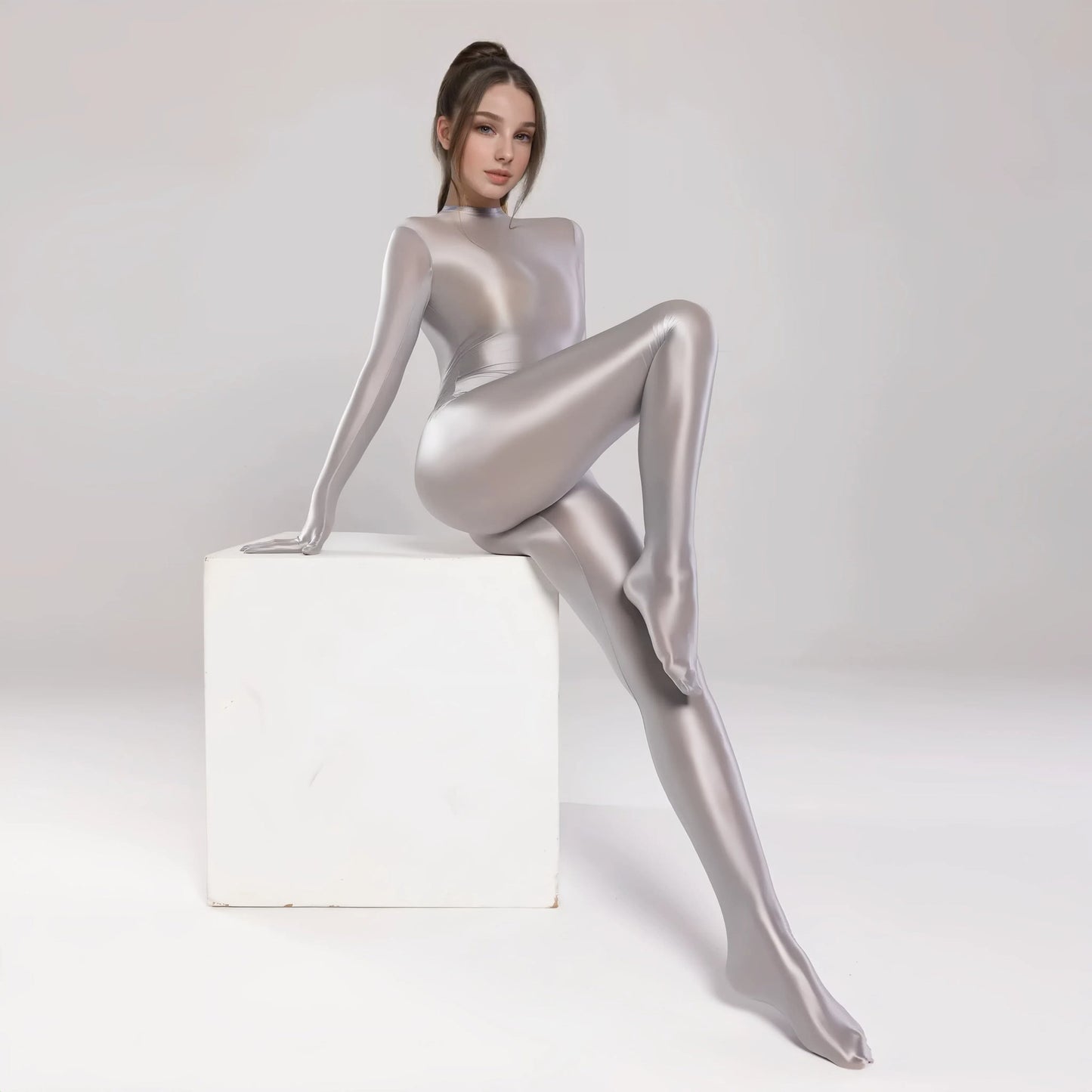 Spandex Nylon Full Bodysuit Zentai Shinny Cosplay Jumpsuit Attached Gloves