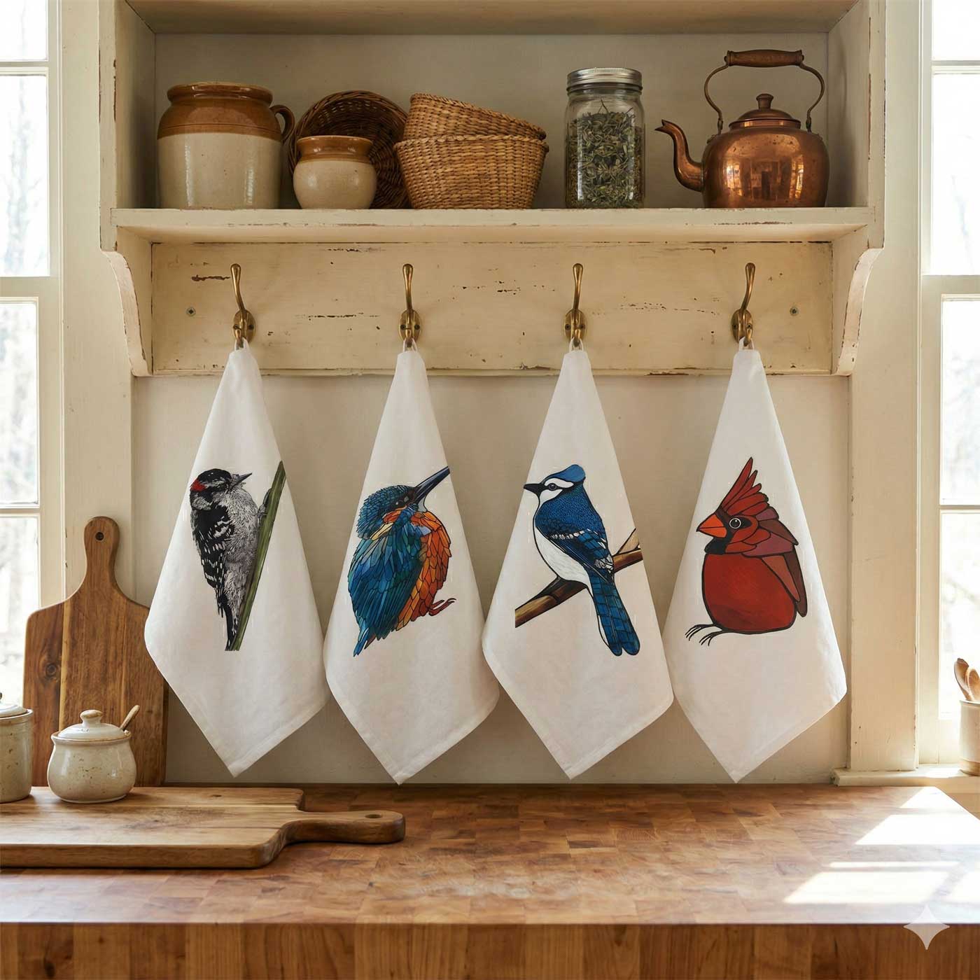 Flour Sack Tea Towel - 100% Organic Cotton - Downy Woodpecker