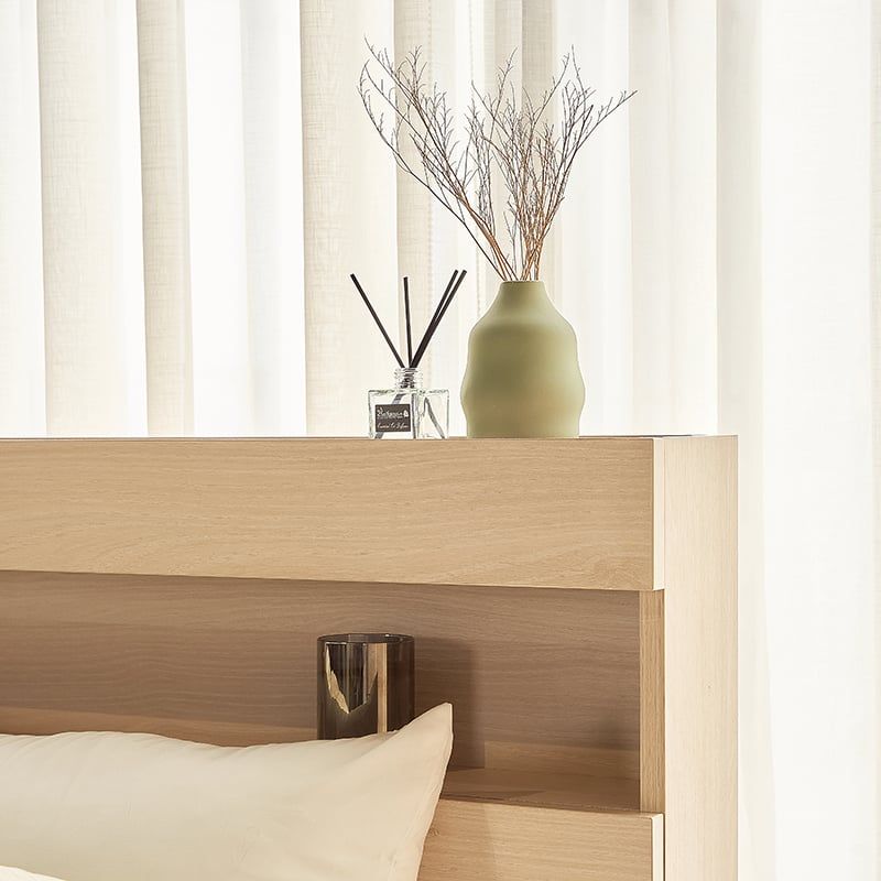 Vienna Wooden Bed with Storage Drawers & Integrated Power Outlets (Natural Wood)